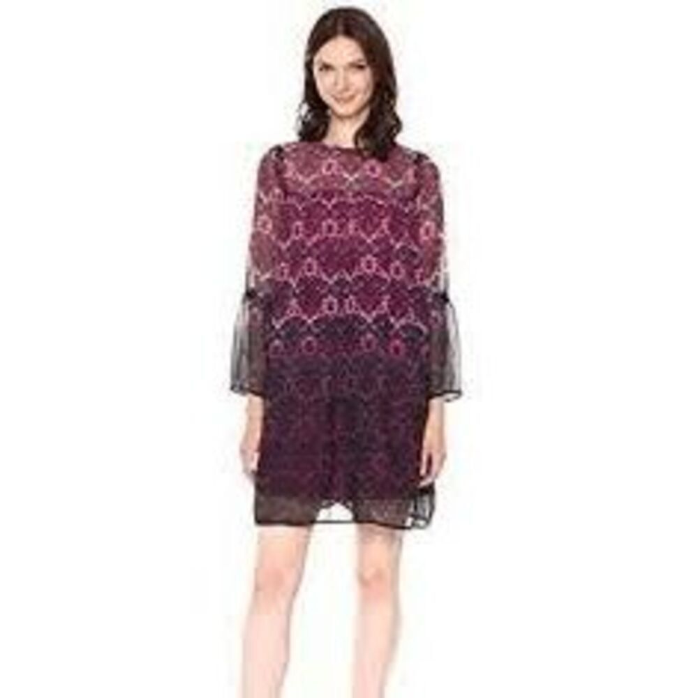Nanette Lepore Moody Romance Dress Fuschia Kiss Multi Color Women Size 14 F